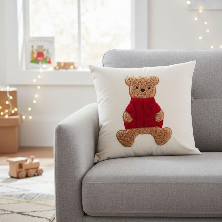 Home Styling Collection, poduszka dekoracyjna, świąteczny wzór, biała, 40-40 cm