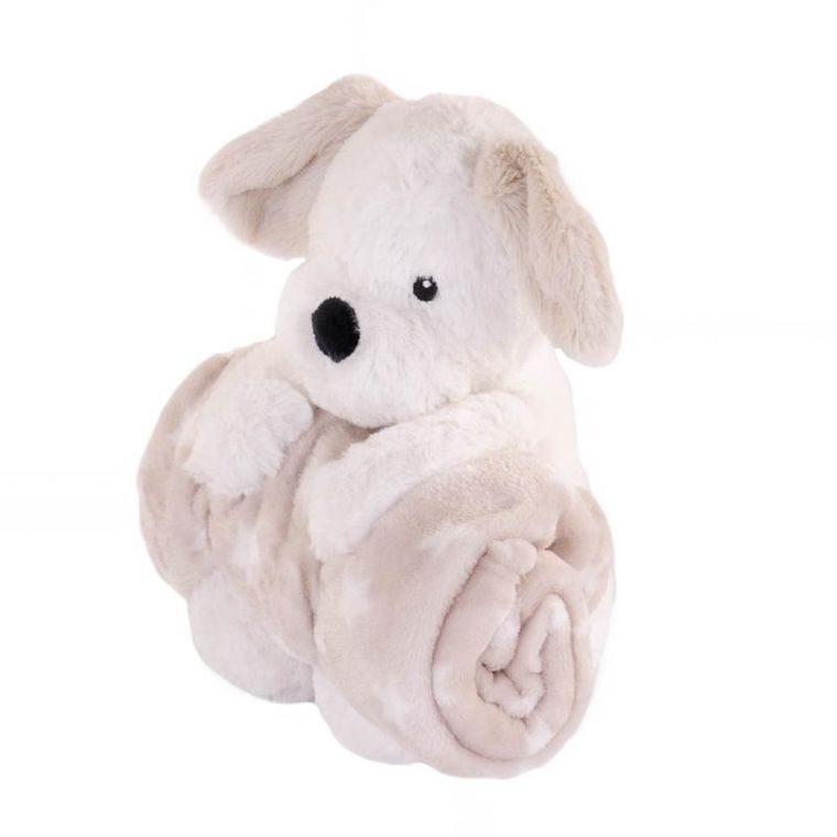 Home Styling Collection, polarowy koc z maskotką, biały, 75-100 cm