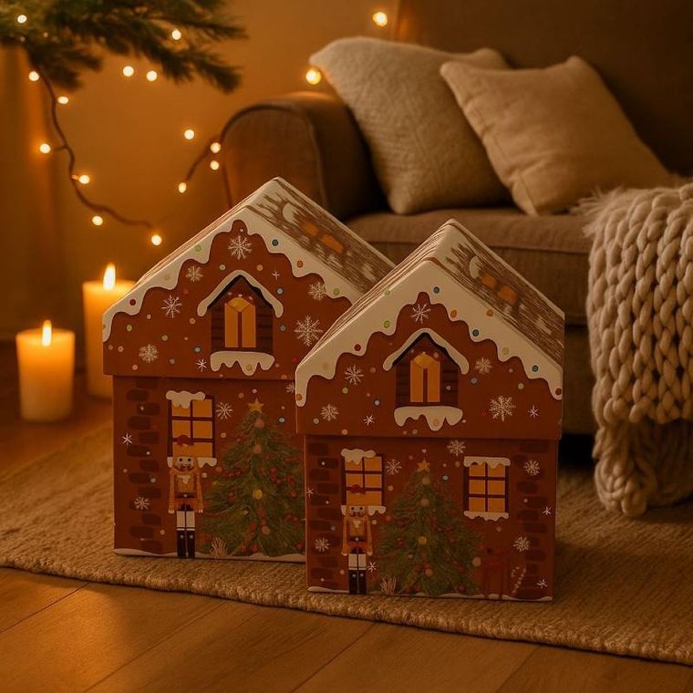 Home Styling Collection, pudełka świąteczne w kształcie domku, 2 szt.