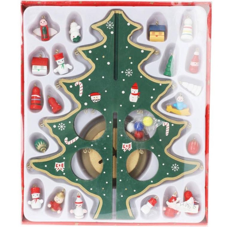 Home Styling Collection, rozkładana choinka z ozdobnymi zawieszkami, drewniana ozdoba, 26 cm