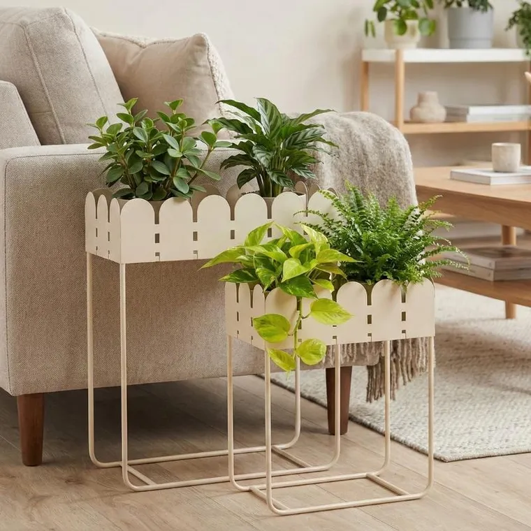 Home Styling Collection, Sense, zestaw 2 metalowych kwietników stojących z falowanym brzegiem