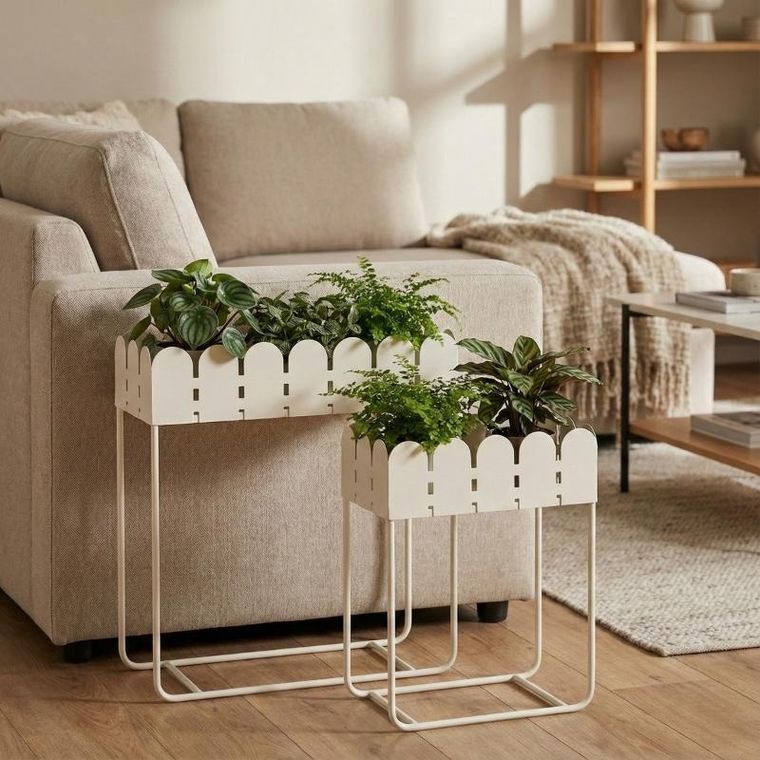 Home Styling Collection, Sense, zestaw metalowych kwietników stojących z falowanym brzegiem, 2 szt.