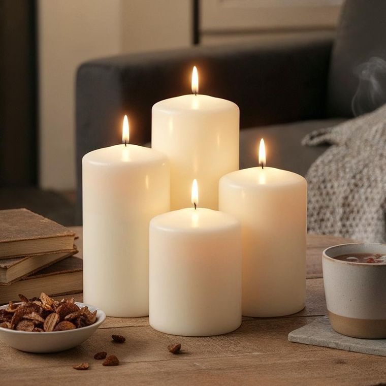 Home Styling Collection, świece bryłowe, białe, bezzapachowe, 4 szt.