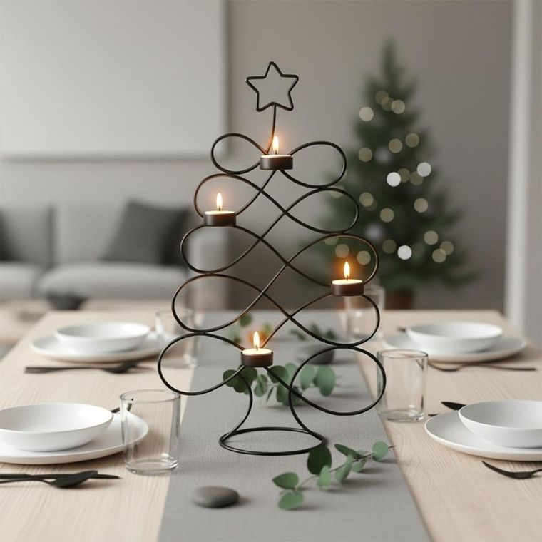 Home Styling Collection, świecznik, choinka, metalowy, czarny, 49 cm