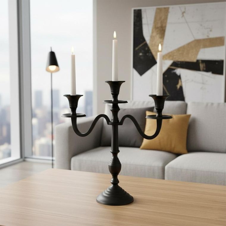 Home Styling Collection, świecznik kandelabr, 3-ramienny, czarny, 30 cm