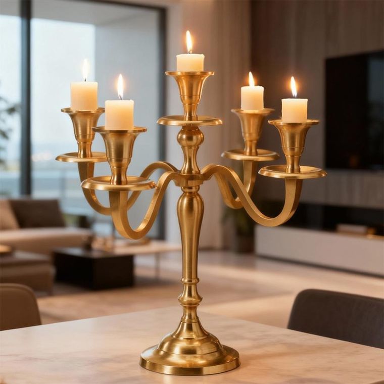 Home Styling Collection, świecznik kandelabr, 5-ramienny, złoty, 30 cm