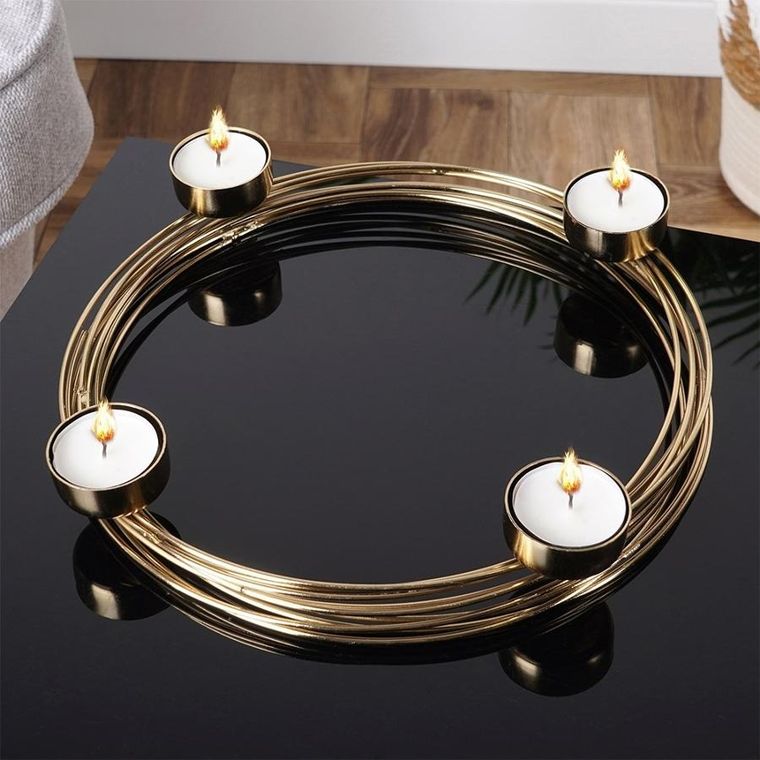 Home Styling Collection, świecznik metalowy, złoty na 4 świeczki, 28-3.5 cm
