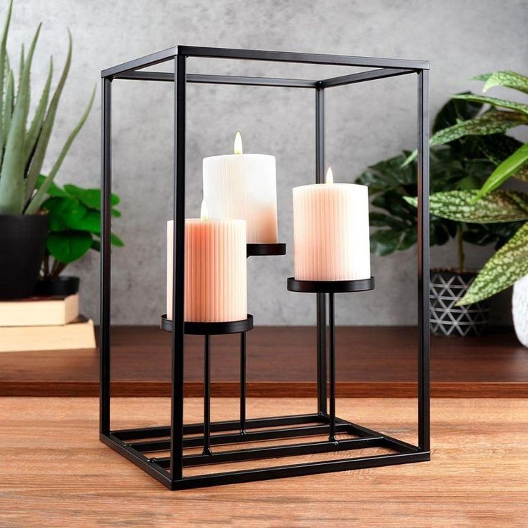 Home Styling Collection, świecznik na 3 świeczki, metalowy czarny, 24-20-36 cm