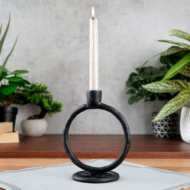 Home Styling Collection, świecznik na długą świeczkę, aluminiowy czarny, 19 cm