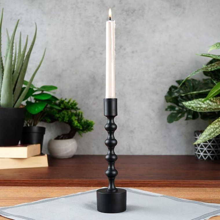Home Styling Collection, świecznik na długą świeczkę, aluminiowy czarny, 23.5 cm