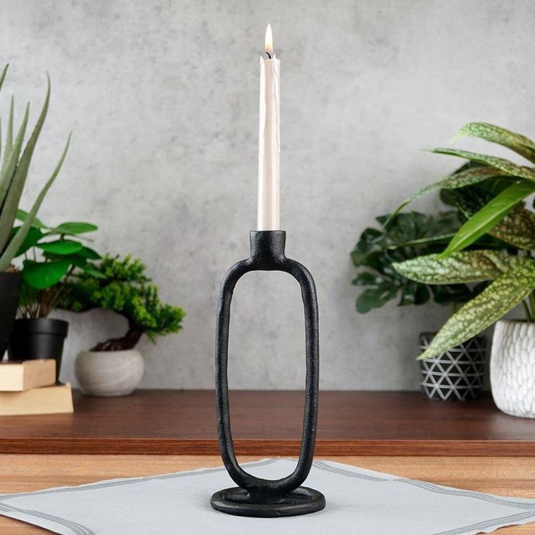 Home Styling Collection, świecznik na długą świeczkę, aluminiowy czarny, 24 cm