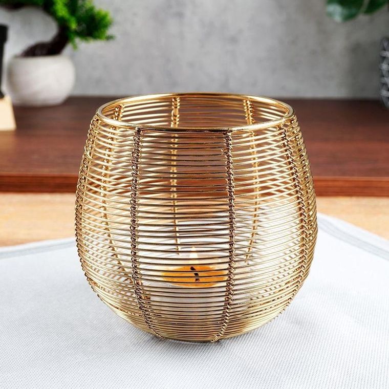 Home Styling Collection, świecznik na świeczkę tealight, metalowy złoty, 13-12 cm