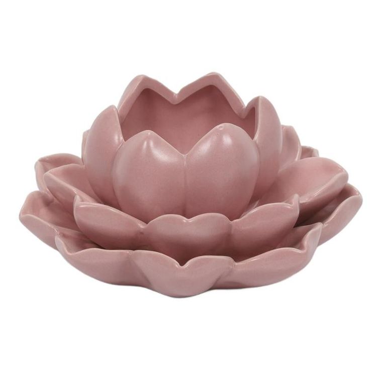 Home Styling Collection, świecznik na tealight z porcelany, kwiat lotosu, 12,5-13-6,5 cm