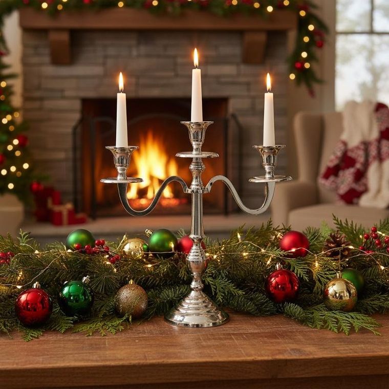 Home Styling Collection, świecznik trójramienny, srebrny, 30 cm