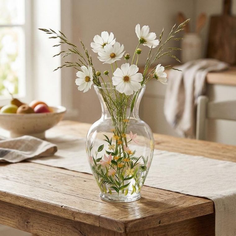 Home Styling Collection, szklany wazon na kwiaty, z wzorami kwiatowymi, 16.5-16.5-27 cm