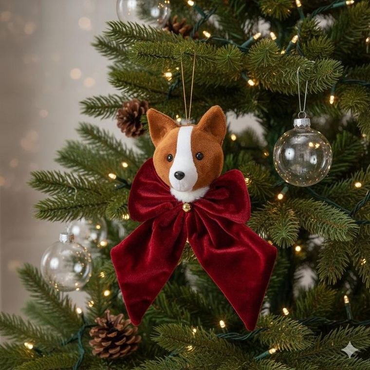 Home Styling Collection, welurowa kokarda ze zwierzątkiem, 20-30 cm