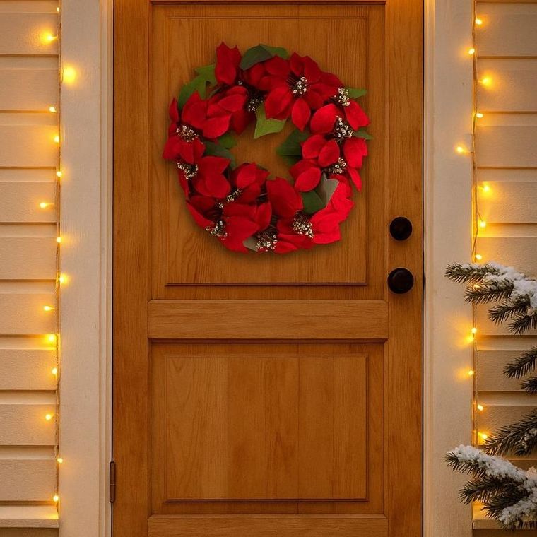 Home Styling Collection, wieniec bożonarodzeniowy na drzwi, poinsecja, 45 cm