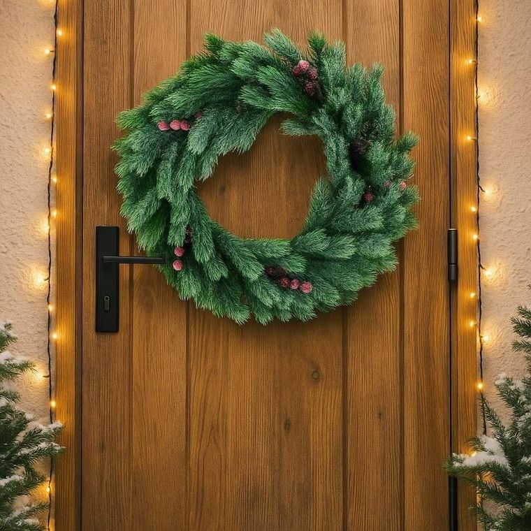 Home Styling Collection, wieniec świąteczny z jarzębiną i efektem śniegu, 42 cm