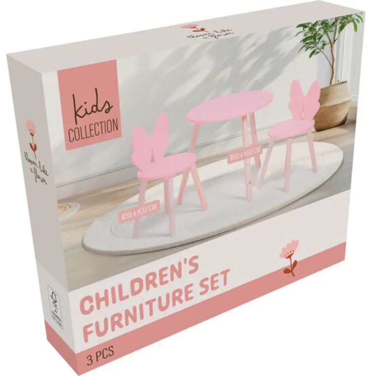 Home Styling Collection, zestaw mebli dziecięcych z różową kokardą, stolik + krzesła, 2 szt.
