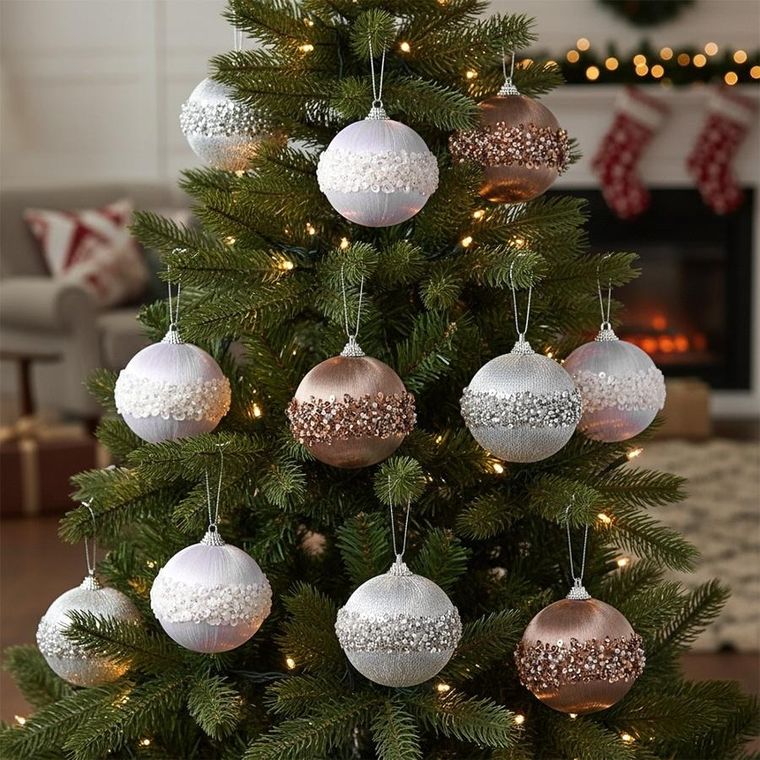 Home Styling Decoration, bombki choinkowe, nietłukące, białe, srebrne, szampańskie, 8 cm, 12 szt.