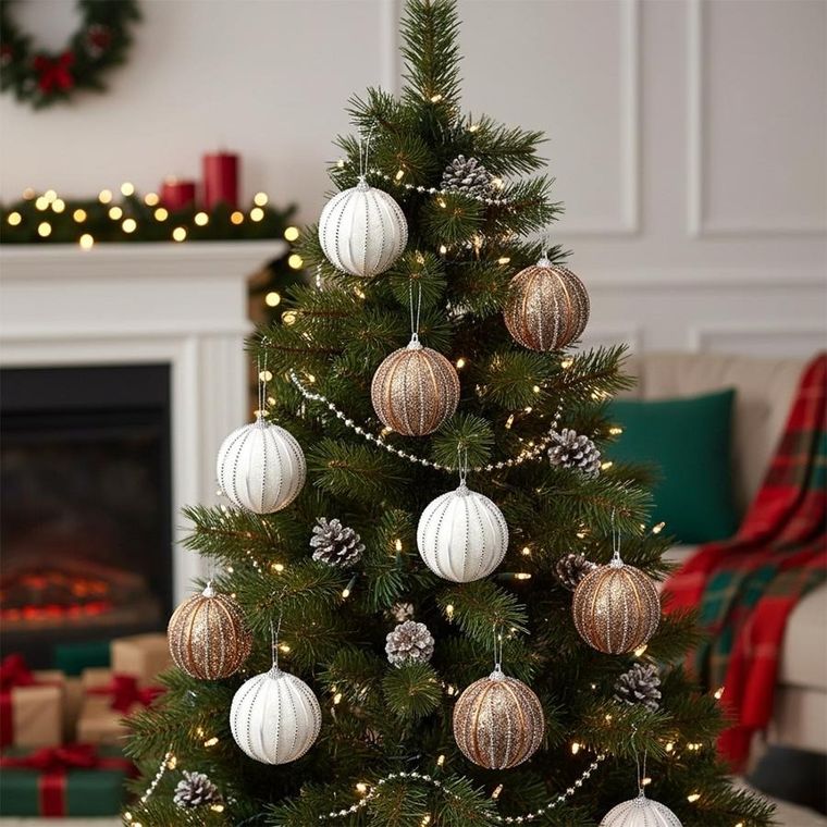 Home Styling Decoration, bombki choinkowe, nietłukące, białe, szampańskie, 8 cm, 12 szt.