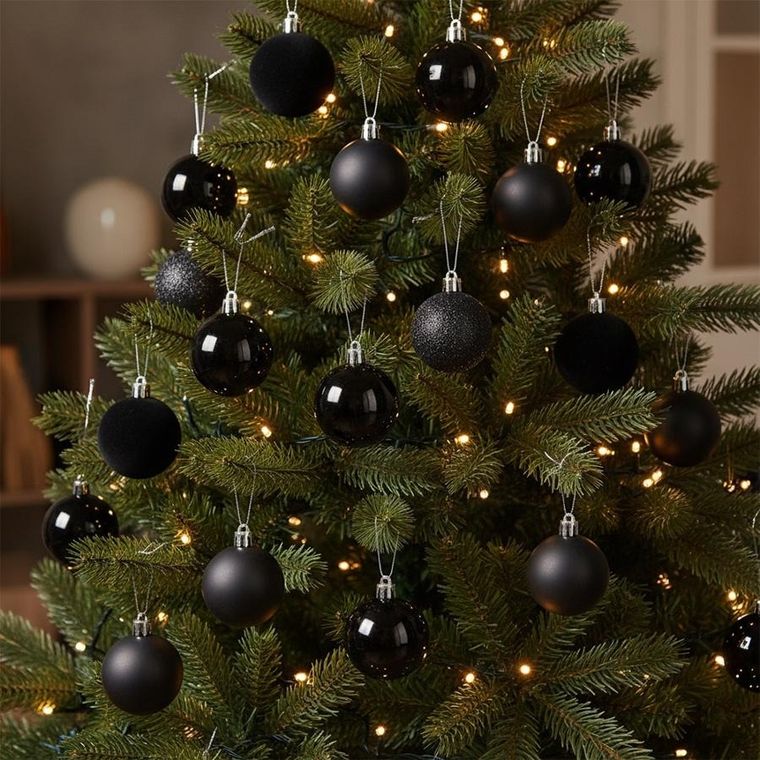 Home Styling Decoration, bombki choinkowe, nietłukące, czarne, 5 cm, 16 szt.