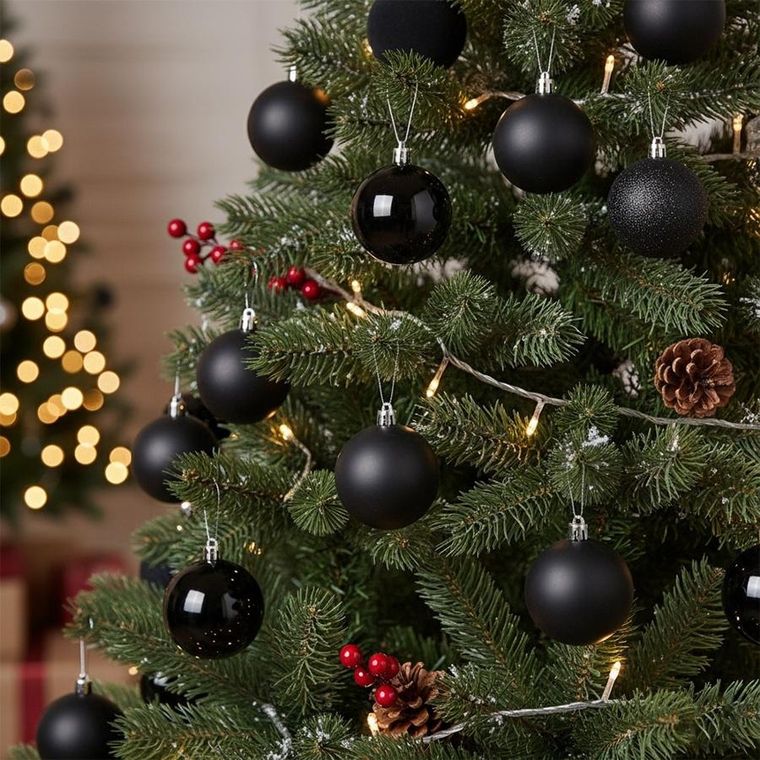 Home Styling Decoration, bombki choinkowe, nietłukące, czarne, 8 cm, 16 szt.