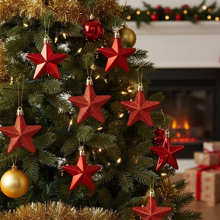 Home Styling Decoration, bombki choinkowe, nietłukące, gwiazdki, czerwone, 6,5 cm, 8 szt.