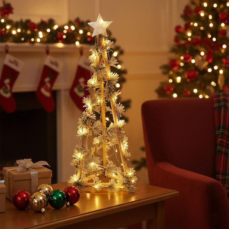 Home Styling Decoration, choinka świecąca, drewniana, stożek, 68 cm