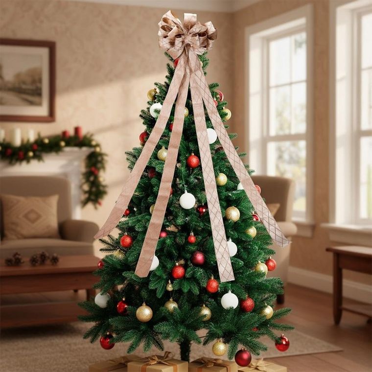 Home Styling Decoration, kokarda dekoracyjna na choinkę, beżowa, 130-33 cm