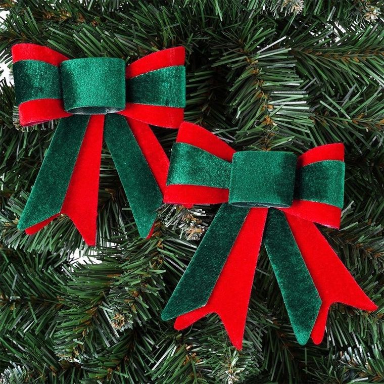 Home Styling Decoration, kokarda dekoracyjna świąteczna, welurowa, 11,5-13 cm, 2 szt.