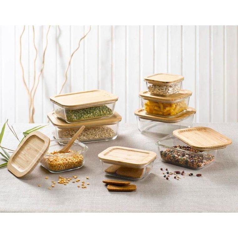 Homea, szklany pojemnik na żywność z bambusową pokrywką, 0,8l