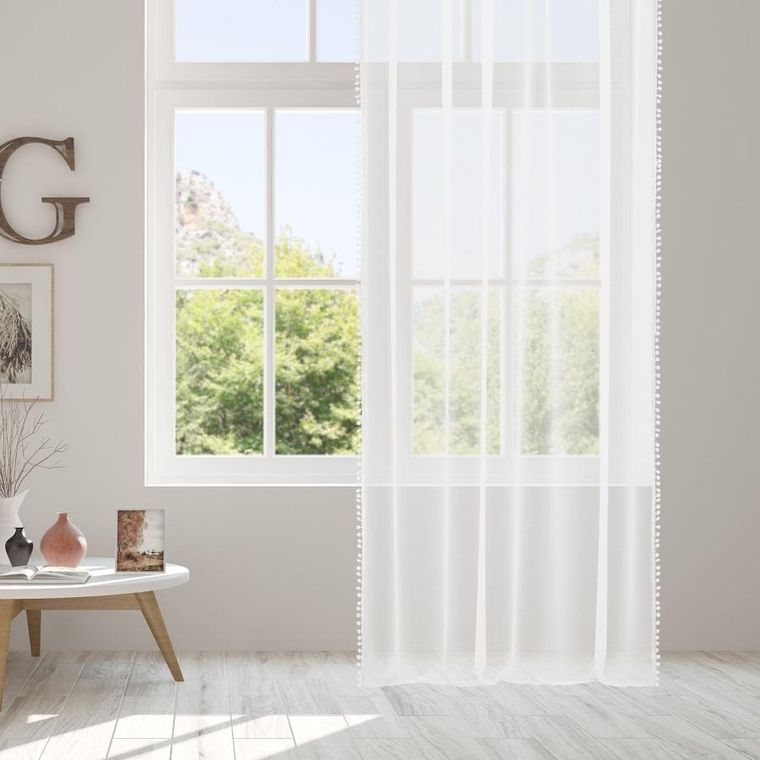 Homla, Adi, Firanka z pomponikami biała, 140-250 cm, AW22 985205