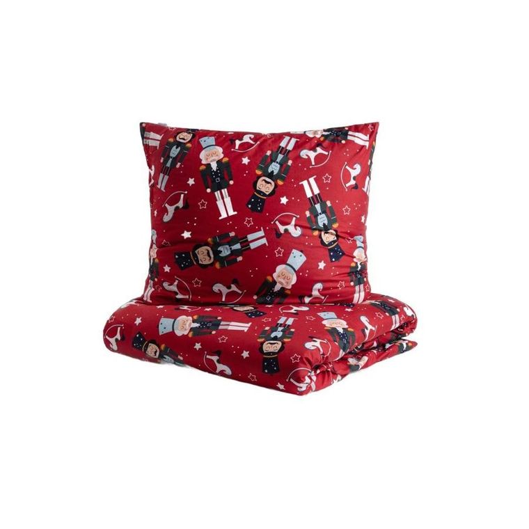 Homla, Aitona, pościel, z mikrofibry czerwona z motywem świątecznym, 140-200 cm