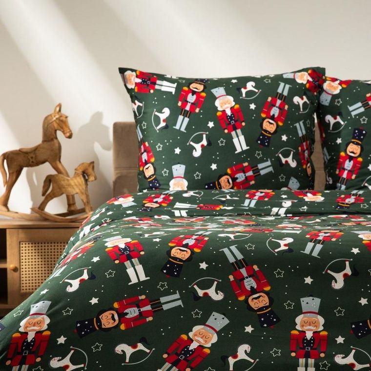 Homla, Aitona, pościel, z mikrofibry zielona z motywem świątecznym, 160-200 cm