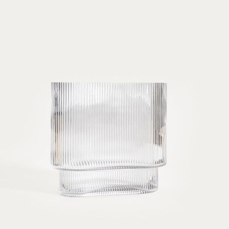 Homla, Amer, wazon, szklany podłużny prążkowany transparentny, 20-10-18,5 cm