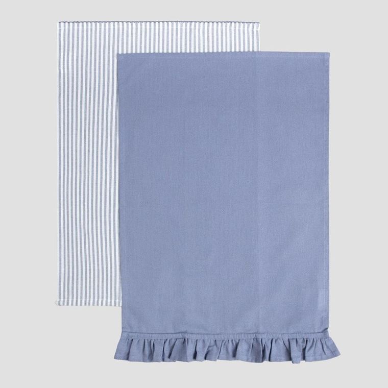 Homla, Andie, zestaw ścierek kuchennych, z falbanką + w paski, 45-65 cm, 2 szt.