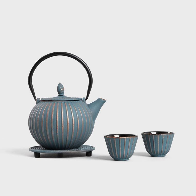 Homla, Andreas, zestaw do herbaty, żeliwny, niebiesko złoty, 4 szt., 744167