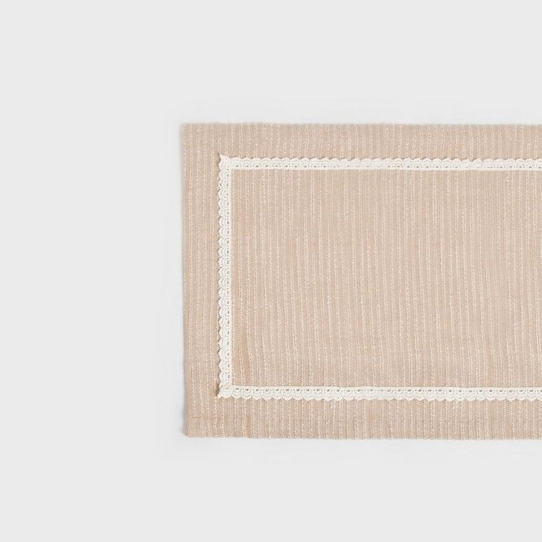 Homla, Aniza, bieżnik, beżowy z białą koronką, 40-160 cm