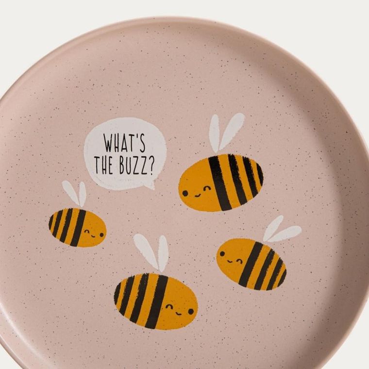 Homla, Annbee, talerz, z pszczołą różowy, 19 cm
