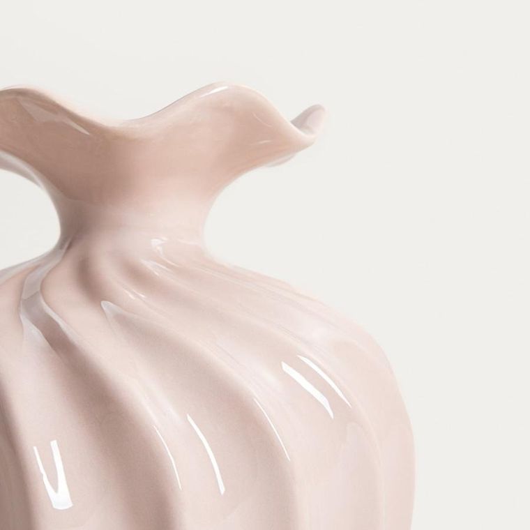 Homla, Aurelia, wazon, z falista górą beżowy, 16,5-16,5-19 cm