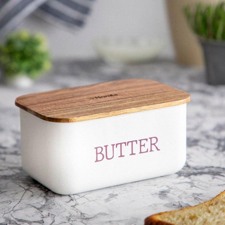 Homla, Avila, maselniczka, biała z akacjową pokrywką, 15-10-7 cm, 872520