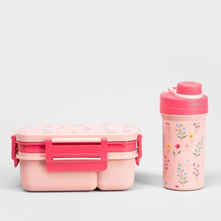 Homla, B2 Lusy, zestaw lunchbox, różowy z kubkiem, 1,8l