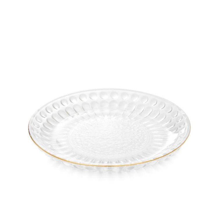 Homla, Barrel, talerzyk szklany, w paski ze złotym rantem, 15 cm