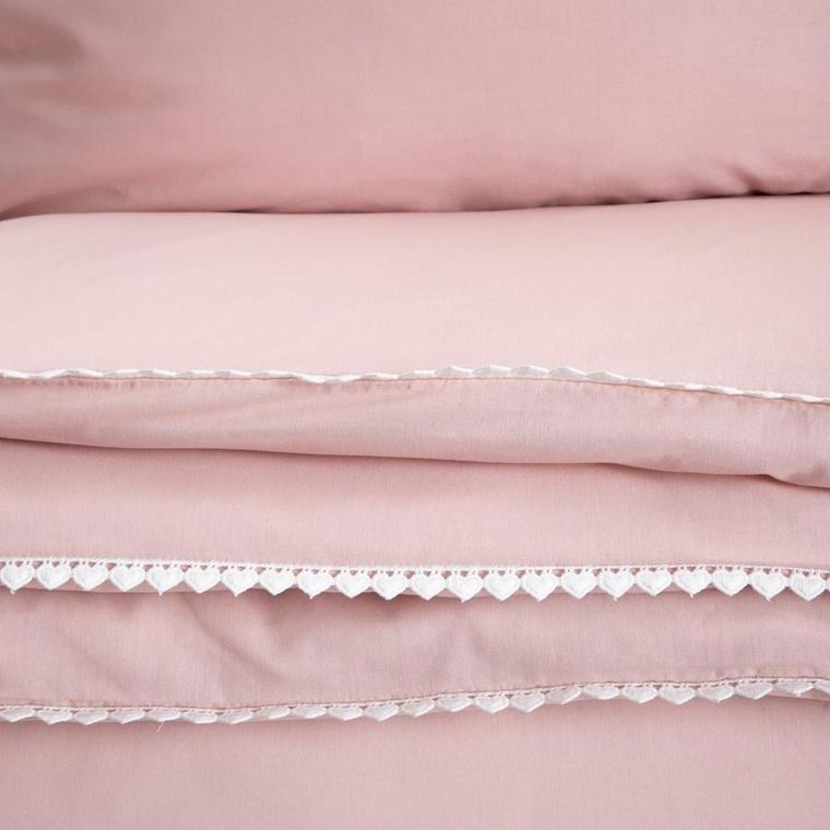 Homla, Cherish Love, pościel, bawełniana różowa z lamówką w serca, 200-220 cm