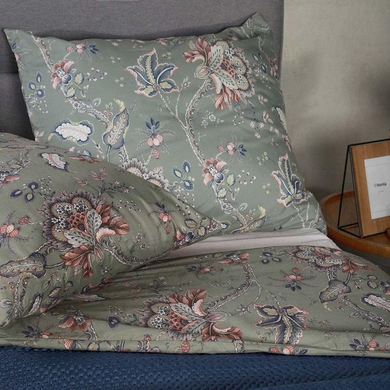 Homla, Claras, Pościel z mikrofibry szara w liście i kwiaty, 200-220 cm, SS23 997918