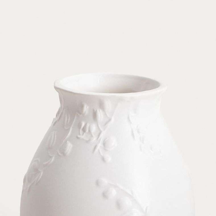 Homla, Conwallie, wazon, ceramiczny z tłoczeniami biały, 14,8-18 cm