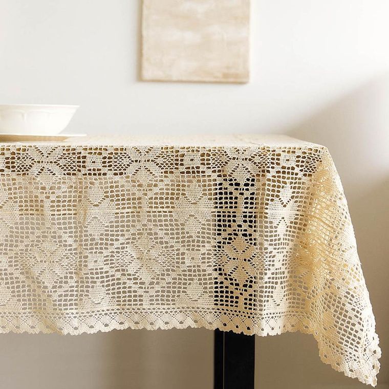 Homla, Crochet, Obrus szydełkowy beżowy, 130-170 cm, 887289