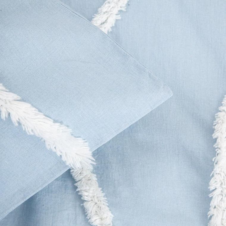 Homla, Delia, pościel, bawełniana niebieska z przeszyciami w kształcie fal, 200-220 cm