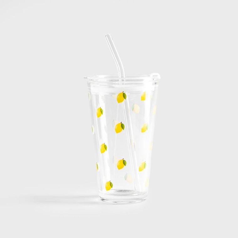 Homla, Embo Summer, szklanka ze słomką w cytrynki, 0,4l, 745904